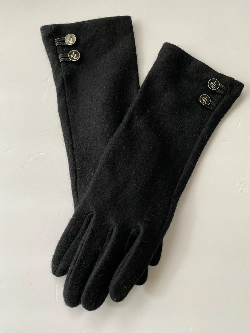 Lauren Ralph Lauren Black Long Wool-Blend Button Gloves